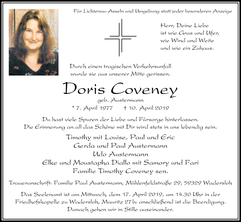  Traueranzeige für Doris Coveney vom 13.04.2019 aus Westfalen-Blatt
