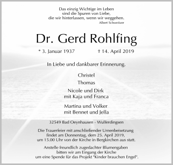 Traueranzeige von Gerd Rohlfing von Westfalen-Blatt