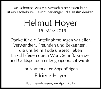 Traueranzeige von Helmut Hoyer von Westfalen-Blatt