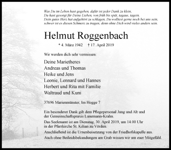 Traueranzeige von Helmut Roggenbach von Westfalen-Blatt