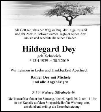 Traueranzeige von Hildegard Dey von Westfalen-Blatt