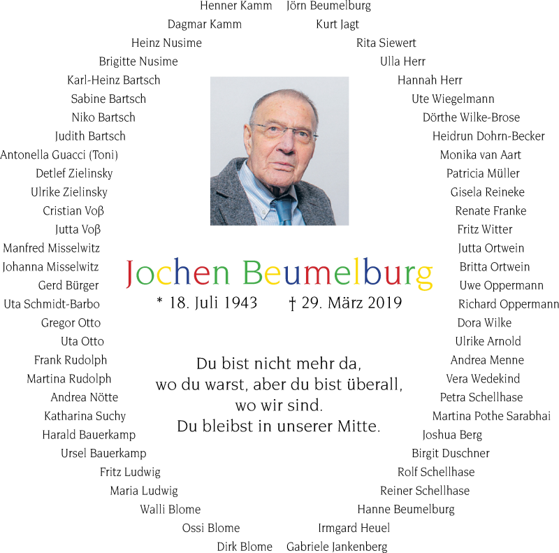  Traueranzeige für Jochen Beumelburg vom 11.04.2019 aus Westfalen-Blatt