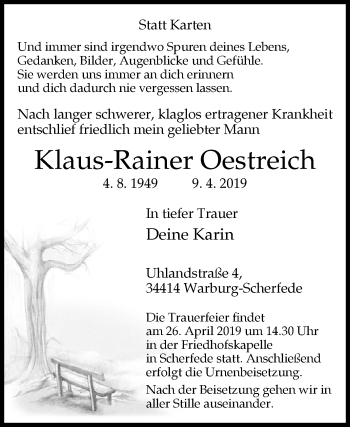 Traueranzeige von Klaus-Rainer Oestreich von Westfalen-Blatt
