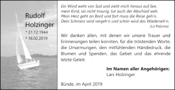 Traueranzeige von Rudolf Holzinger von Westfalen-Blatt