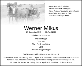 Traueranzeige von Werner Mikus von Westfalen-Blatt