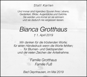 Traueranzeige von Bianca Grotthaus von Westfalen-Blatt