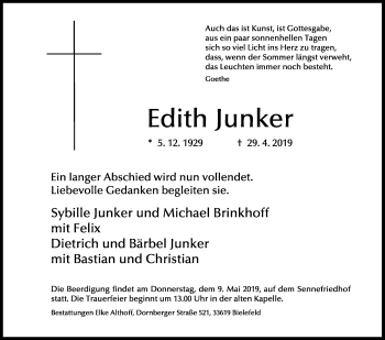 Traueranzeige von Edith Junker von Westfalen-Blatt