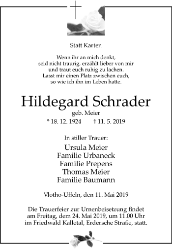 Traueranzeige von Hildegard Schrader von Westfalen-Blatt