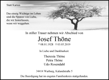 Traueranzeige von Josef Thöne von Westfalen-Blatt