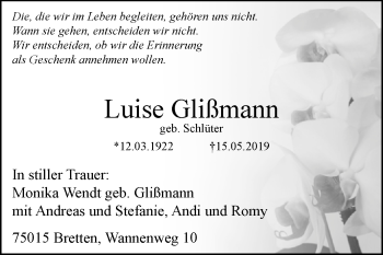 Traueranzeige von Luise Glißmann von Westfalen-Blatt