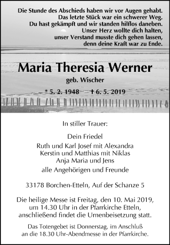 Traueranzeige von Maria Theresia Werner von Westfalen-Blatt