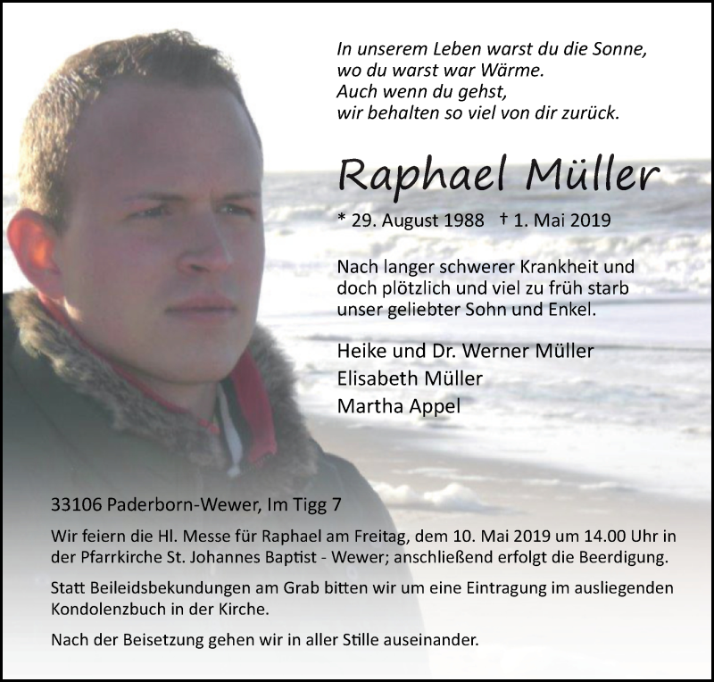  Traueranzeige für Raphael Müller vom 07.05.2019 aus Westfalen-Blatt