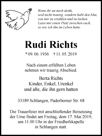 Traueranzeige von Rudi Richts von Westfalen-Blatt