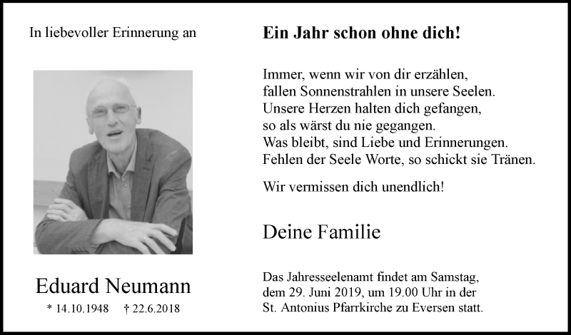  Traueranzeige für Eduard Neumann vom 22.06.2019 aus Westfalen-Blatt
