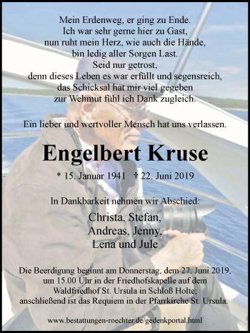 Traueranzeige von Engelbert Kruse von Westfalen-Blatt