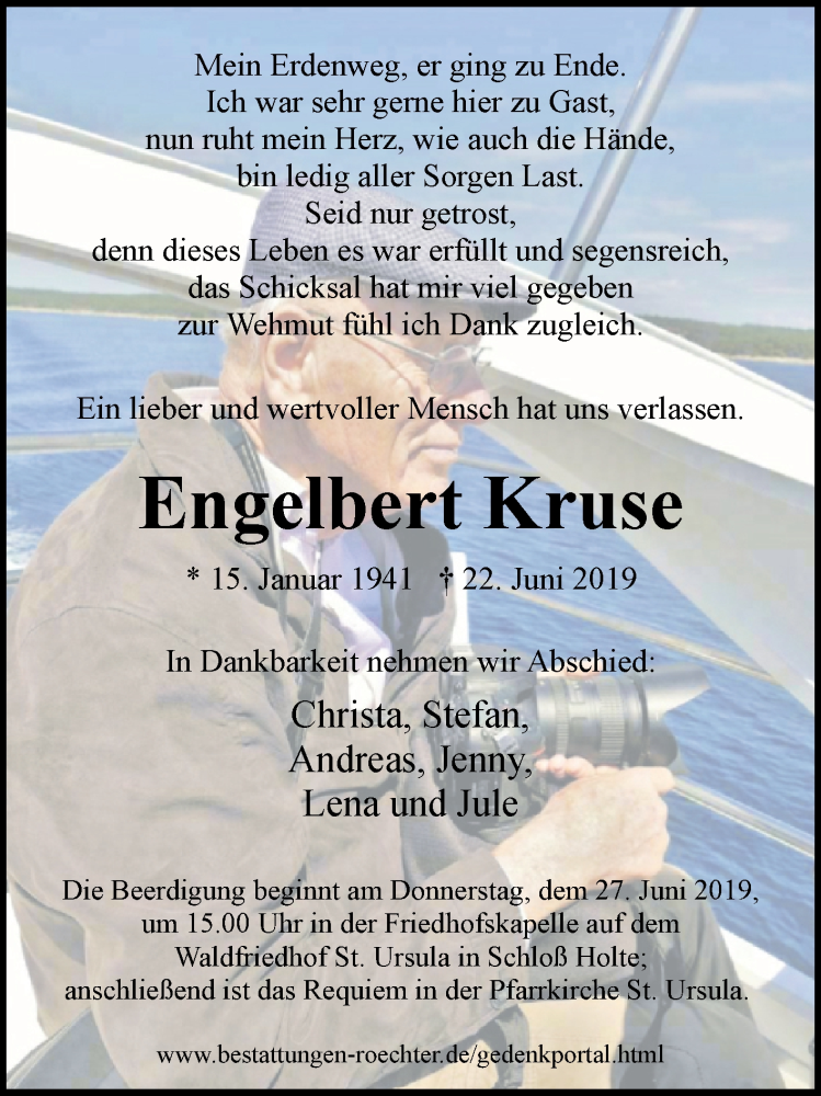  Traueranzeige für Engelbert Kruse vom 25.06.2019 aus Westfalen-Blatt