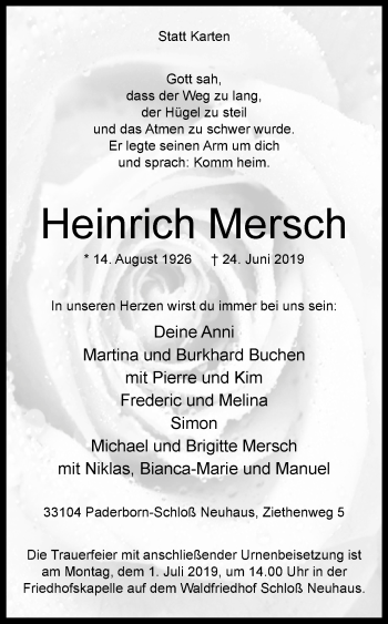 Traueranzeige von Heinrich Mersch