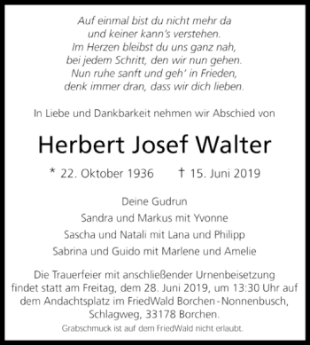 Traueranzeige von Herbert Josef Walter von Westfalen-Blatt