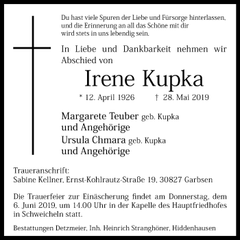 Traueranzeige von Irene Kupka von Westfalen-Blatt