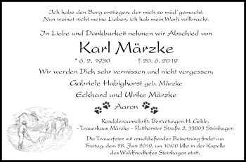 Traueranzeige von Karl Märzke von Westfalen-Blatt