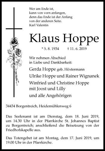 Traueranzeige von Klaus Hoppe von Westfalen-Blatt