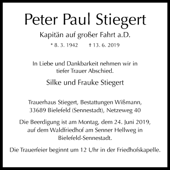 Traueranzeige von Peter Paul Stiegert von Westfalen-Blatt
