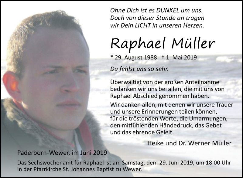  Traueranzeige für Raphael Müller vom 22.06.2019 aus Westfalen-Blatt