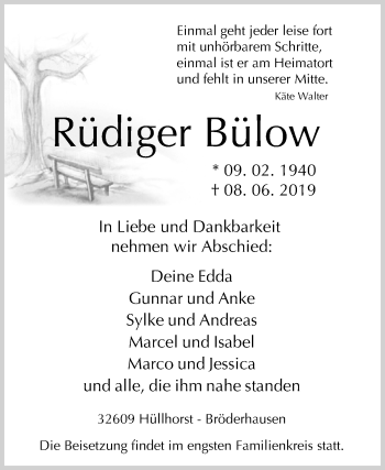 Traueranzeige von Rüdiger Bülow von Westfalen-Blatt