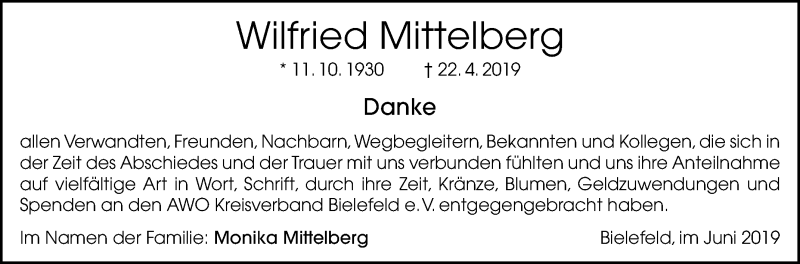  Traueranzeige für Wilfried Mittelberg vom 01.06.2019 aus Westfalen-Blatt