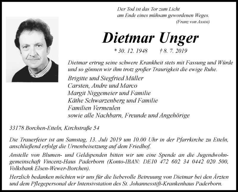  Traueranzeige für Dietmar Unger vom 10.07.2019 aus Westfalen-Blatt
