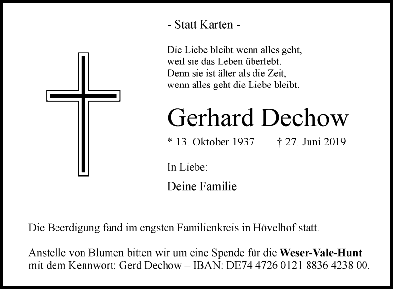  Traueranzeige für Gerhard Dechow vom 02.07.2019 aus Westfalen-Blatt