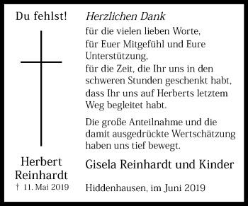 Traueranzeige von Herbert Reinhardt von Westfalen-Blatt