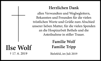 Traueranzeige von Ilse Wolf von Westfalen-Blatt
