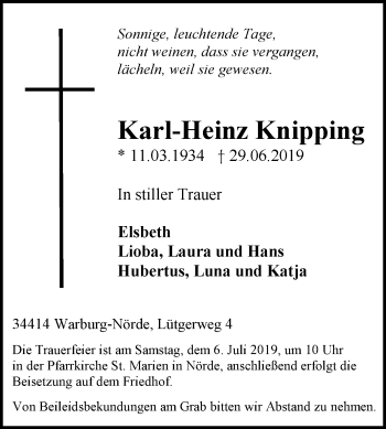 Traueranzeige von Karl-Heinz Knipping von Westfalen-Blatt