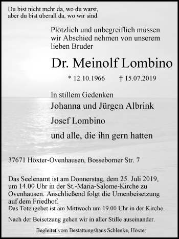 Traueranzeige von Meinolf Lombino von Westfalen-Blatt