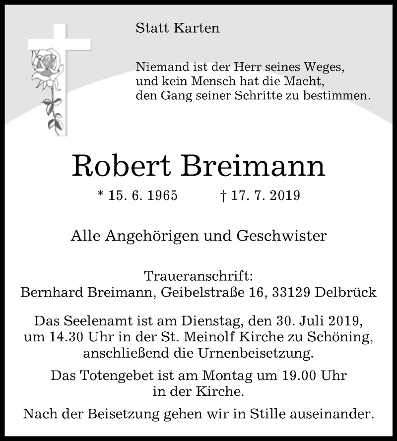  Traueranzeige für Robert Breimann vom 25.07.2019 aus Westfalen-Blatt