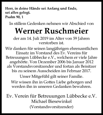 Traueranzeige von Werner Ruschmeier von Westfalen-Blatt