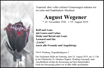 Traueranzeige von August Wegener von Westfalen-Blatt