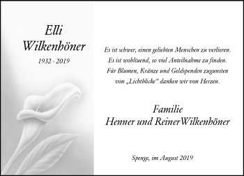 Traueranzeige von Elli Wilkenhöner von Westfalen-Blatt