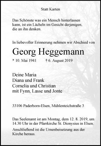 Traueranzeige von Georg Heggemann von Westfalen-Blatt