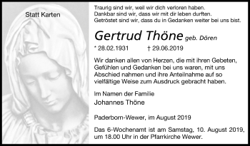 Traueranzeige von Gertrud Thöne von Westfalen-Blatt