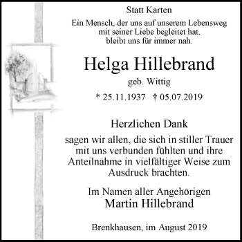 Traueranzeige von Helga Hillebrand von Westfalen-Blatt