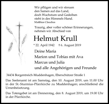Traueranzeige von Helmut Krull von Westfalen-Blatt