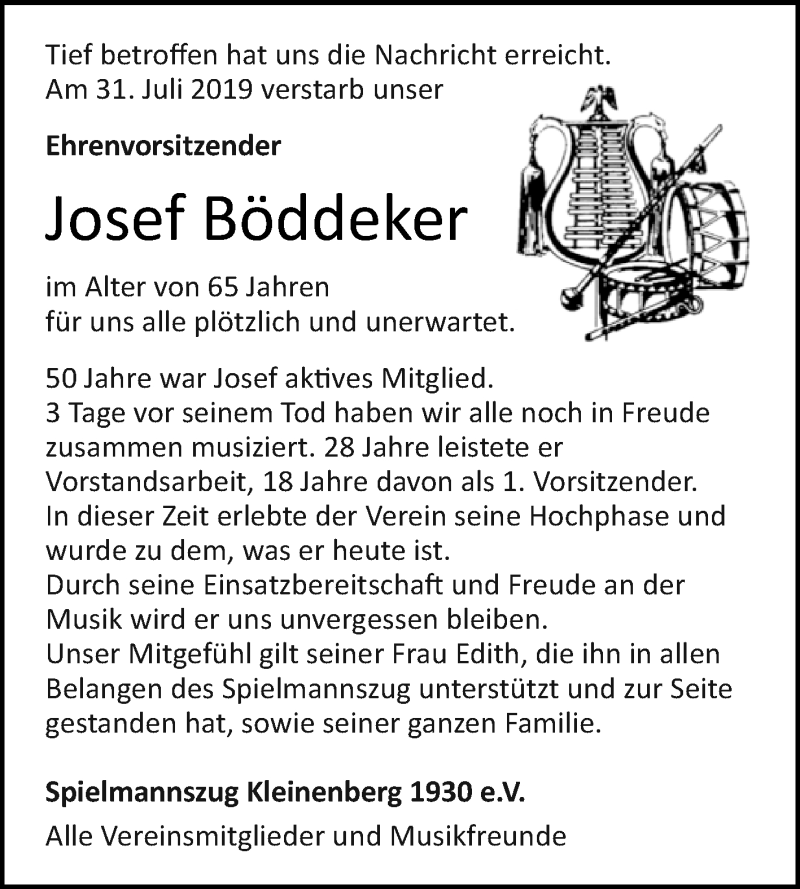  Traueranzeige für Josef Böddeker vom 03.08.2019 aus Westfalen-Blatt