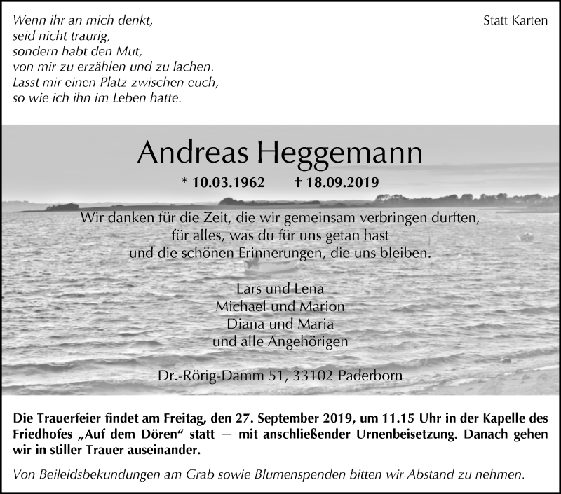  Traueranzeige für Andreas Heggemann vom 21.09.2019 aus Westfalen-Blatt