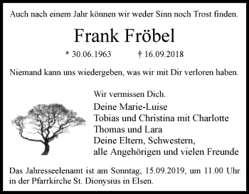Traueranzeige von Frank Fröbel von Westfalen-Blatt