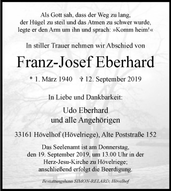 Traueranzeige von Franz-Josef Eberhard von Westfalen-Blatt