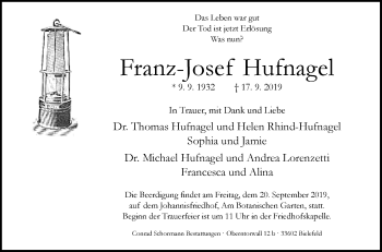 Traueranzeige von Franz-Josef Hufnagel von Westfalen-Blatt