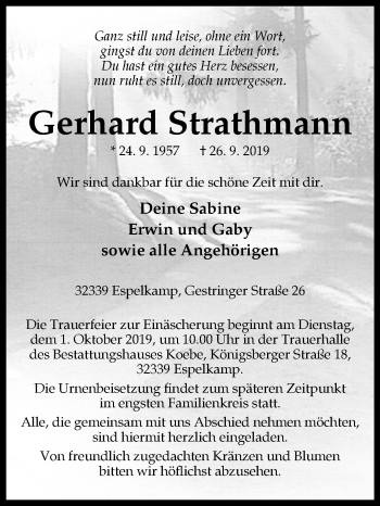 Traueranzeige von Gerhard Strathmann von Westfalen-Blatt
