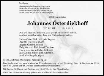 Traueranzeige von Johannes Österdiekhoff von Westfalen-Blatt
